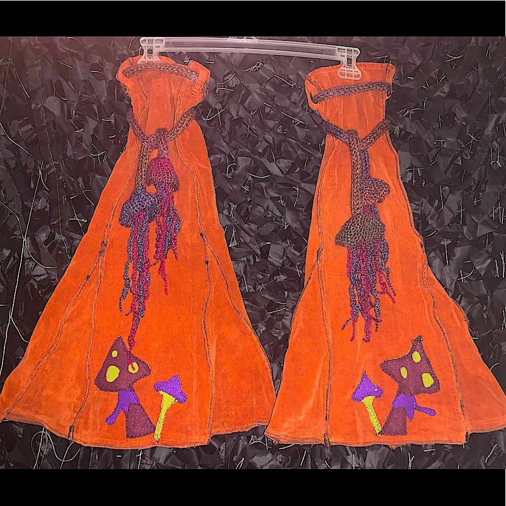 Vtg 2013 OOAK Corduroy Mushroom Leg Flares with crotched Jellyfish ties!!!! ❤️